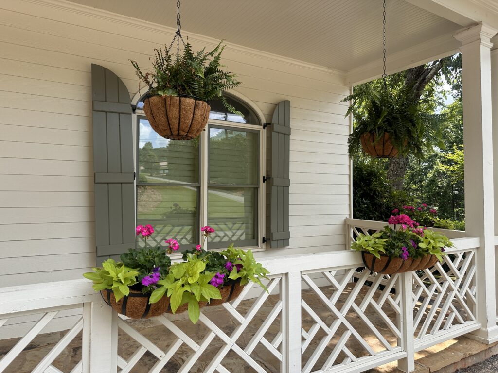 cottage style porch rail planters